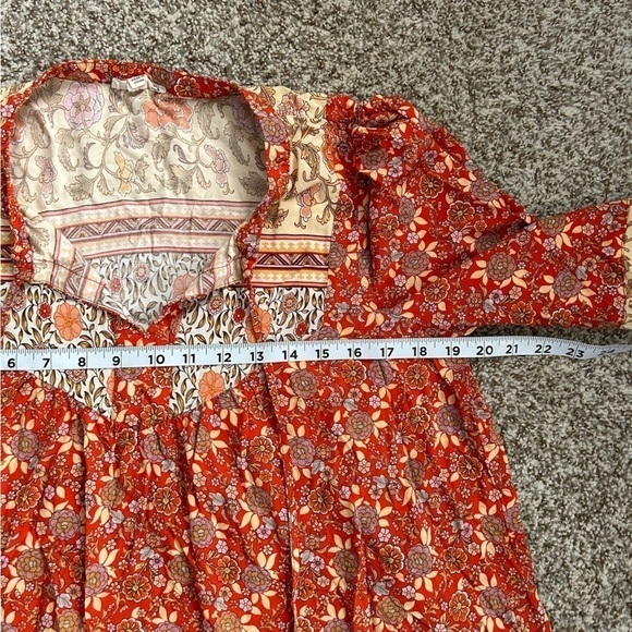 🦋 Jane and Delancey Orange Floral Mid Sleeve Peasant Blouse Boho Large - Picture 5 of 7